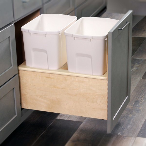 Double White 50 Qt. Pull Out Bottom Mount Waste Container
