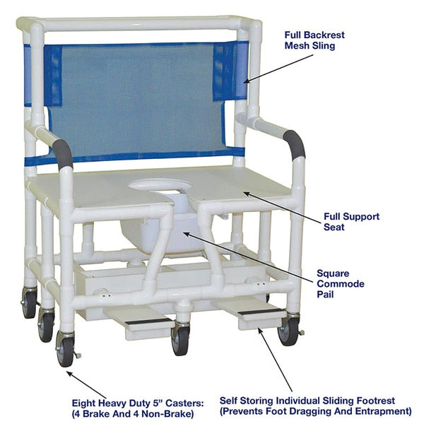 Bariatric Shower Chair 8 Caster W/ Footrest,  Standard Mesh - R.Blue