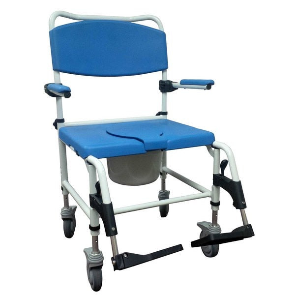 Aluminum Bariatric Shower Commode Chair w/ Two Rear-Locking Casters