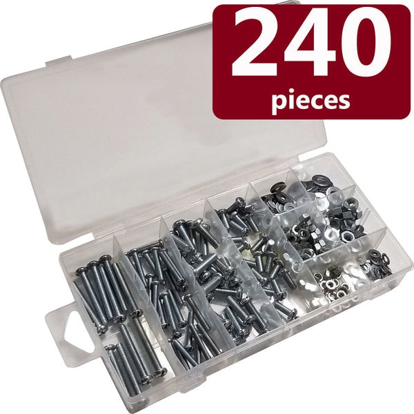 Screw,  Nut,  Washer Bolt Set,  Variety of Sizes,  240 Pieces