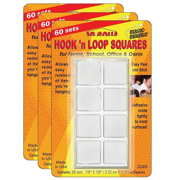 Reclosable Fastener Shape,  Square,  Acrylic Adhesive,  7/8 in,  7/8 in Wd,  White,  180 PK