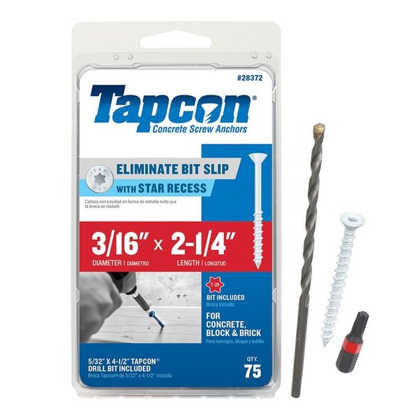 Tapcon Concrete Screw,  3/16" Dia.,  Flat,  2 1/4 in L,  Climaseal Coated