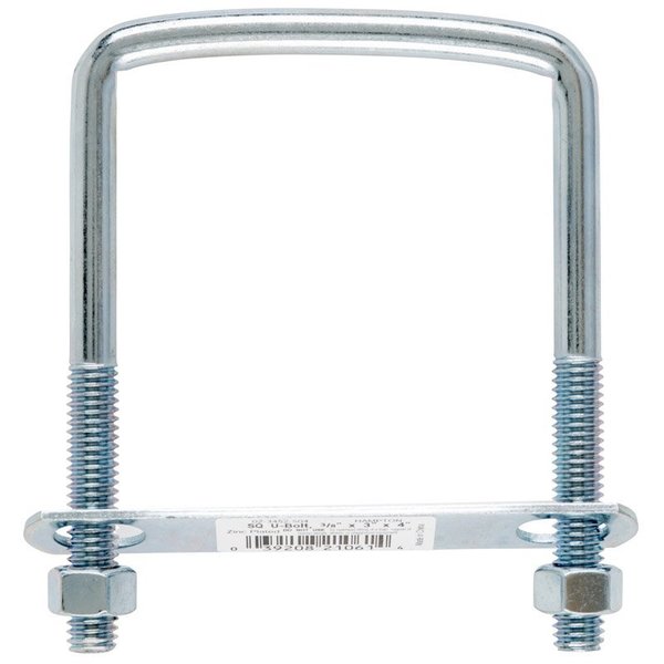 Square U-Bolt,  3/8",  4 in Inside Ht,  3 in Inside Wd/Dia,  Steel
