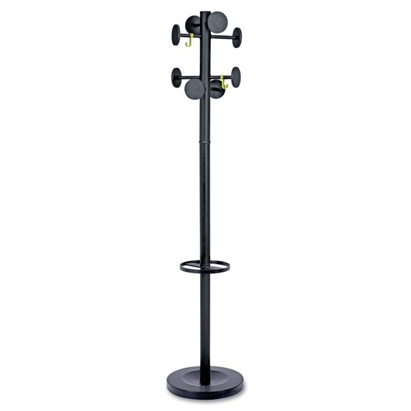 Stan3 Steel Coat Rack,  Stand Alone Rack,  8 Knobs,  Powder Coat Black