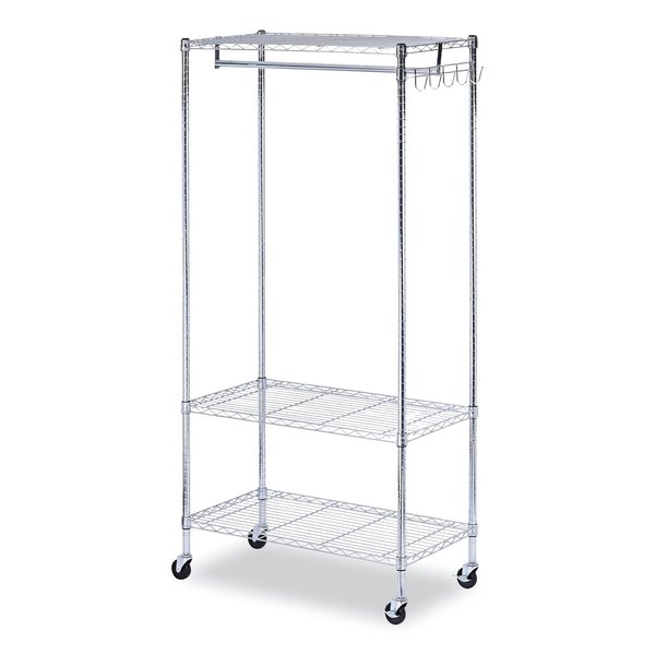 Wire Shelving Garment Rack,  30 Garments,  36w x 18d x 75h,  Silver