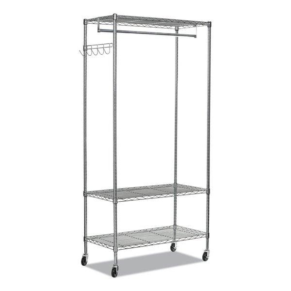 Wire Shelving Garment Rack,  40 Garments,  48w x 18d x 75h,  Silver