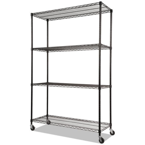 NSF Certified 4-Shelf Wire Shelving Kit,  Casters & Liners,  Black