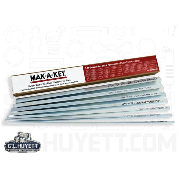 Oversized Key Stock Assortment,  Clear Zinc Plated,  7 Pieces