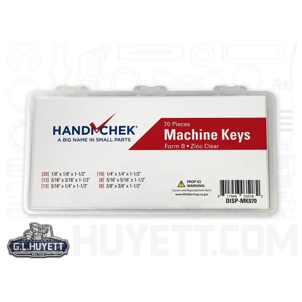 Key Stock and Machine Keys Assortment Machine Key Kit,  Zinc,  70 Pieces