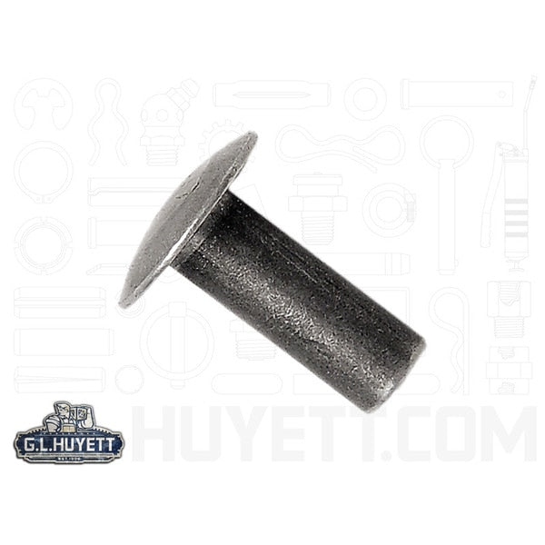 Solid Rivet,  Truss Head,  1/4 in Dia.,  1/2 in L,  Carbon Steel Body
