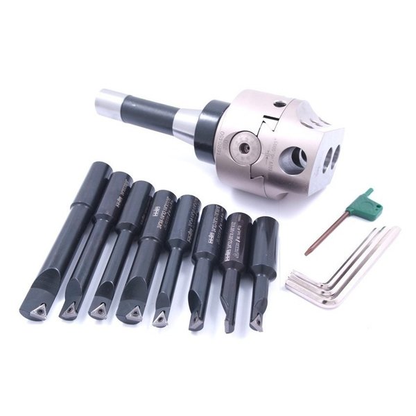 Indexable Tool Set With 3" Boring Head R8 Shank & 8 Boring Bars