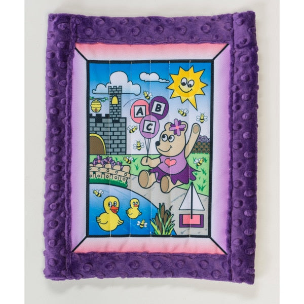 Baby Quilt Kit,  Girl Bear W/ Purple Minkee Back