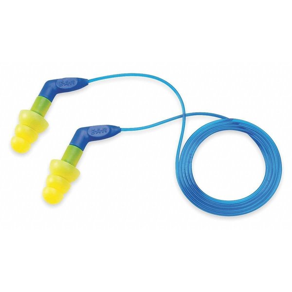 E-A-R UltraFit Reusable Corded Ear Plugs,  Flanged Shape,  NRR 27 dB,  Blue/Yellow,  100 Pairs
