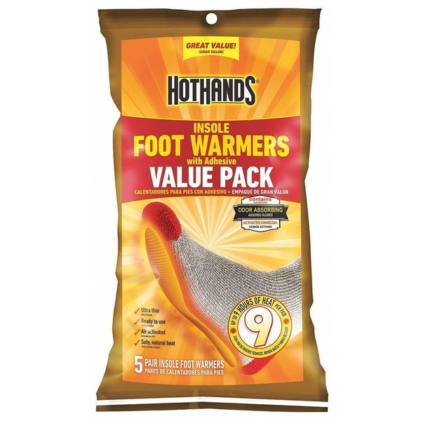 Foot Warmer,  Air-Activated,  Up to 9 hours Heating Time,  Avg Temp 99 Degrees F,  Pack of 5