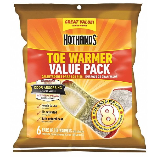 Toe Warmer,  Air-Activated,  Up to 8 hours Heating Time,  Avg Temp 97 Degrees F,  Pack of 6
