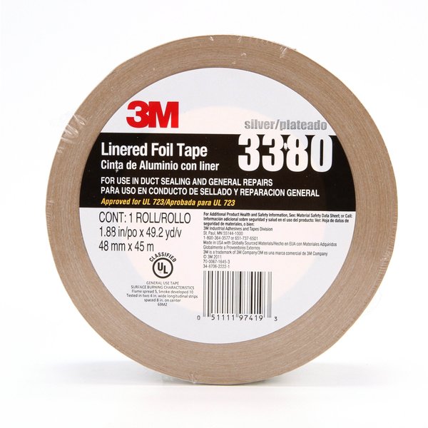 Foil Tape with Liner, 1-7/8inx49yd, Silver