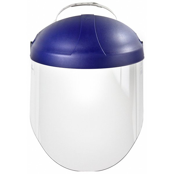 Ratchet Headgear with Clear Polycarbonate Faceshield,  Uncoated,  9 in Visor Height,  Blue