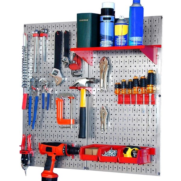 Industrial Pegboard Utility Kit,  Galvanized and Red