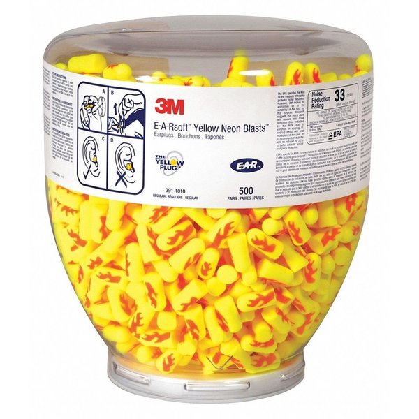 E-A-Rsoft Blast Ear Plugs Dispenser Refill,  Bullet Shape,  NRR 33 dB,  Yellow,  M,  500 Pairs