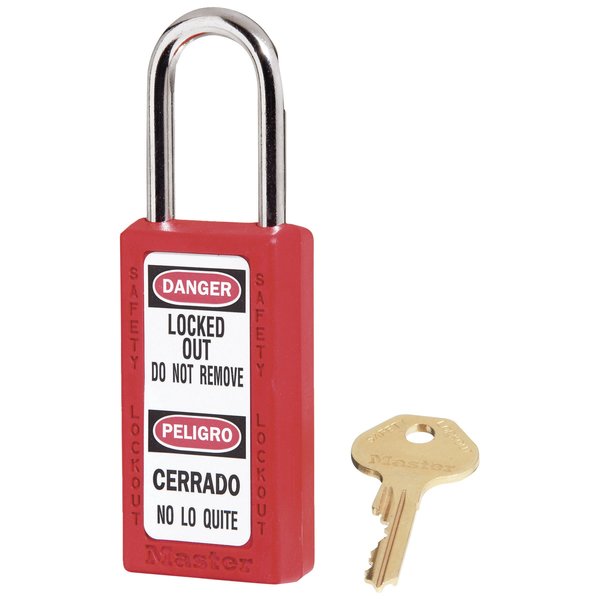 Zenex Thermoplastic Safety Padlock,  3 in H,  1-1/2 in Wide with 1-1/2 in H Shackle,  Red