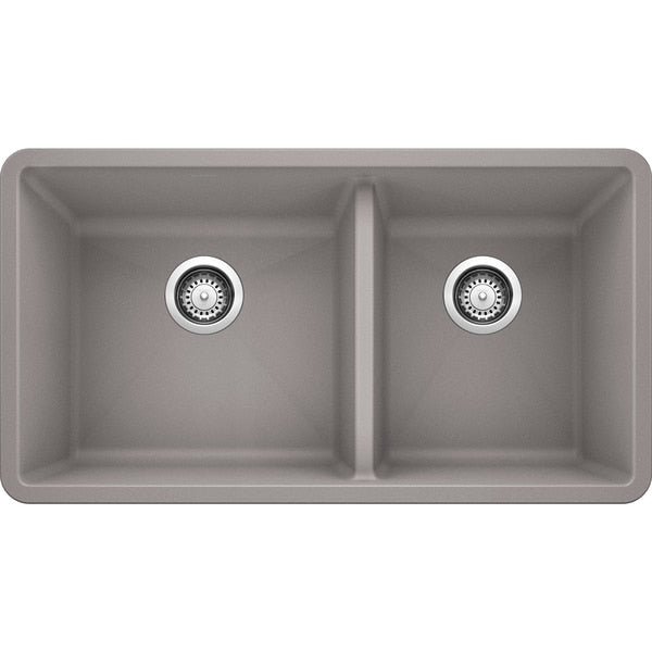 Precis Silgranit 60/40 Double Bowl Undermount Kitchen Sink - Metallic Gray