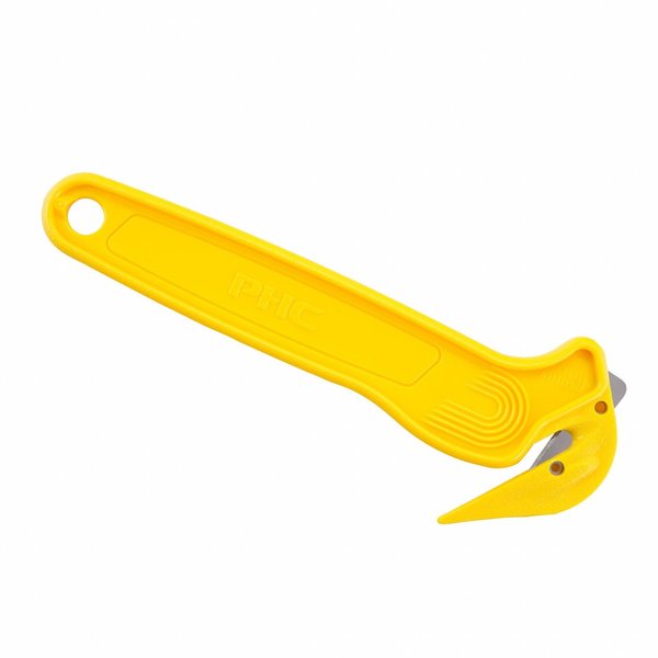 Hook-Style Film Cutter,  6 1/2 in L,  Straight Fixed Steel Blade,  Ergonomic Plastic Handle,  Yellow