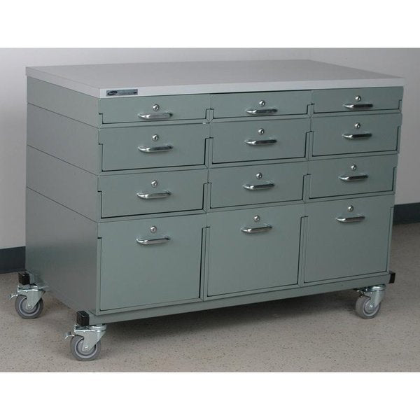 Three Wide,  Mobile Drawer Unit