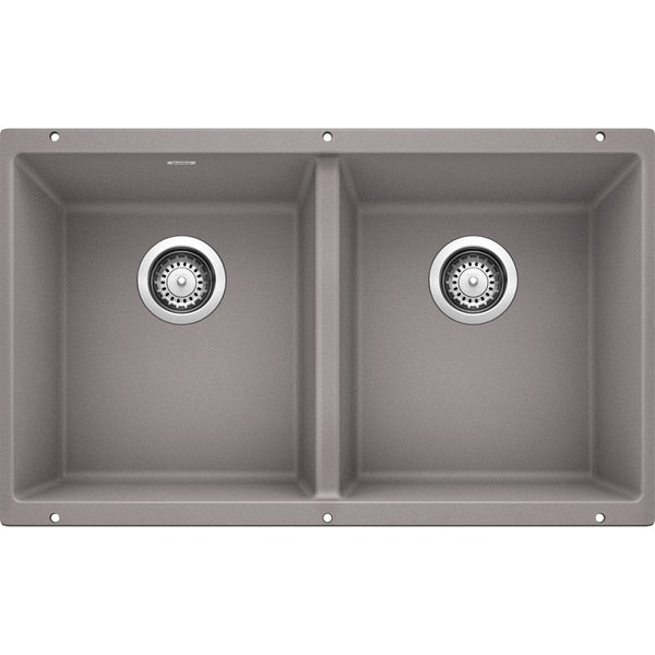 Precis Silgranit 50/50 Double Bowl Undermount Kitchen Sink - Metallic Gray