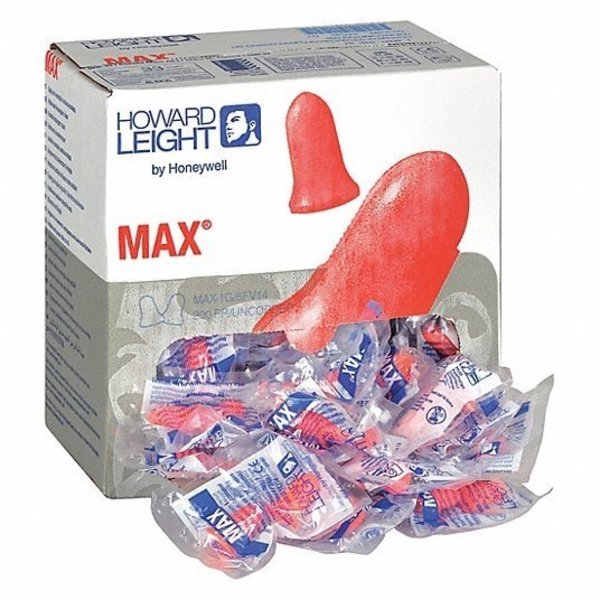 MAX-1 Disposable Foam Uncorded Earplugs,  Bell Shape,  33 dB NRR,  Coral,  200 Pairs/Box