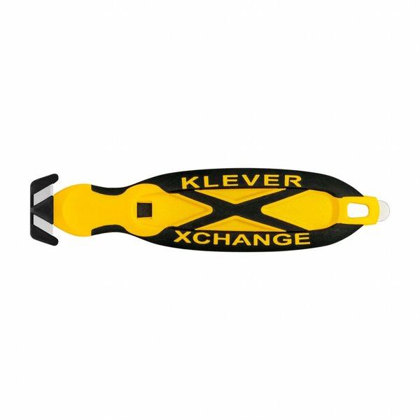 Safety Cutter,  6 1/2 in Length,  Oval Handle,  Rubberized Grip,  Steel Blade,  Yellow/Black