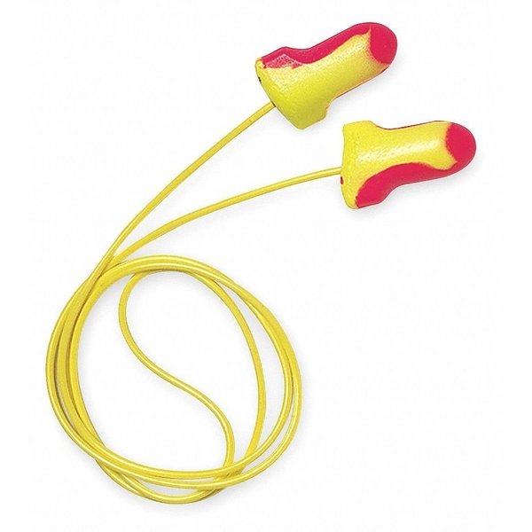 Laser Lite Disposable Corded Earplugs,  Foam,  Contoured-T Shape,  NRR 32 dB,  Magenta/Yellow,  100 Pairs