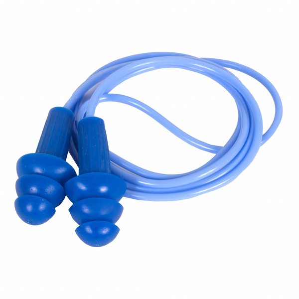 H2O Reusable Corded Ear Plugs,  Metal Detectable,  Flanged Shape,  NRR 26 dB,  M,  Blue,  100 Pairs
