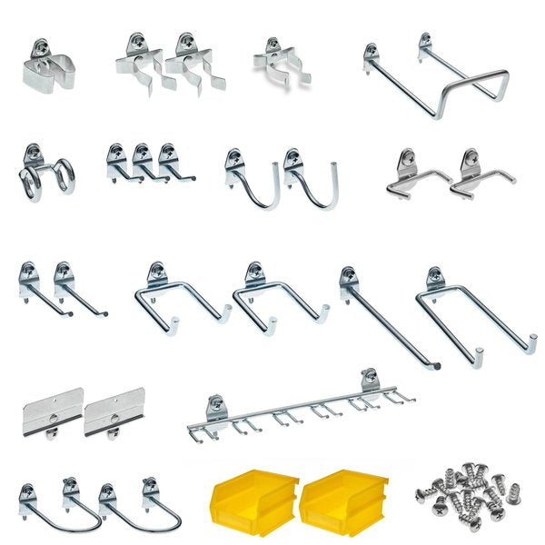 26 pc. Steel Pegboard Hook & Bin Assortment for 1/8 In. and 1/4 In. Pegboard (24 Asst Hooks & 2 Bins)