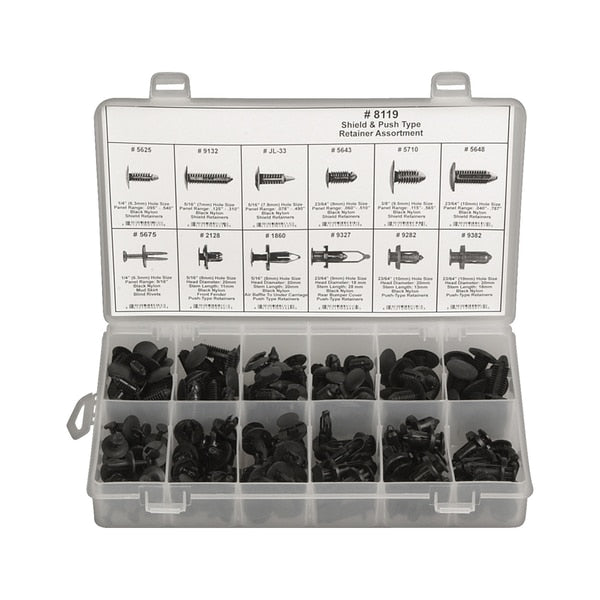 Shield / Push Type Retainer Asst, 192 Pc