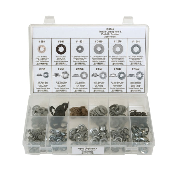 Zinc Plated & Black Finish Thread Cutting Push On Nut Assortment,  245 pc.