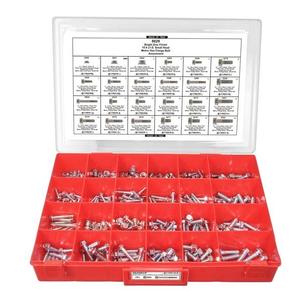 Metric Hex Flange Bolt Assort 24 Hole Red Tray W/Clr Lid