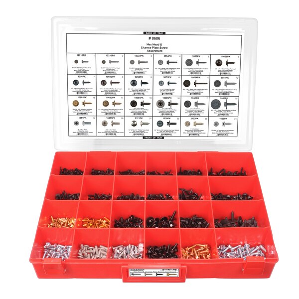 Hex Head License Screw Assort Adj Red Tray W/Clr Lid