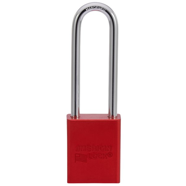 Anodized Aluminum Safety Padlock,  Keyed Different,  1-1/2 in Wide with 3 in Tall Shackle,  Red