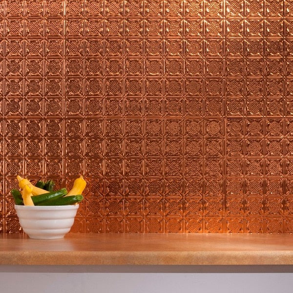 Fasade 18in x 24in Traditional 6 Polished Copper Backsplash Panel 5pk