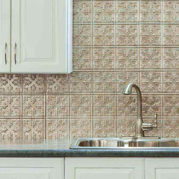 Fasade 18in x 24in Traditional 10 Vintage Metal Backsplash Panel 5pk