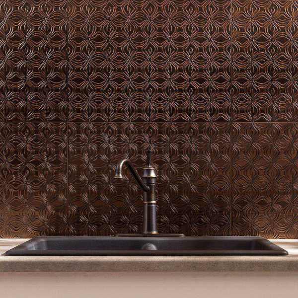 Fasade 18in x 24in Lotus Oil Rubbed Bronze Backsplash Panel 5pk
