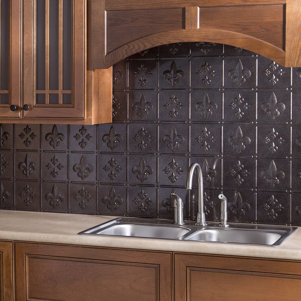 Fasade 18in x 24in Fleur-de-lis Smoked Pewter Backsplash Panel 5pk