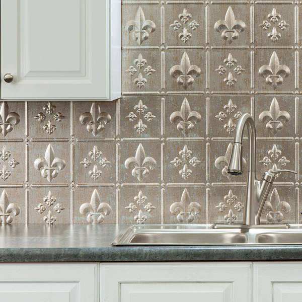 Fasade 18in x 24in Fleur-de-lis Vintage Metal Backsplash Panel 5pk