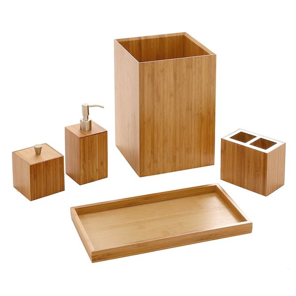 Bath Vanity Organizer Set, Bamboo Wood