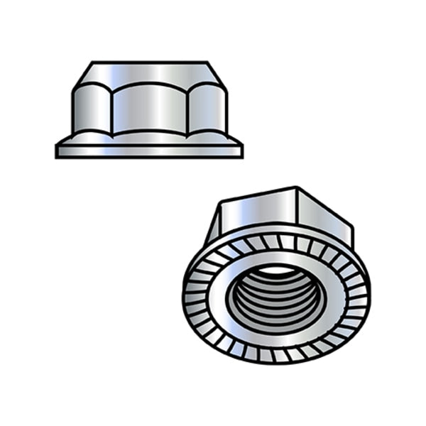 Flange Nut,  M10-1.50,  Steel,  Class 10,  Zinc Plated,  15 mm Hex Wd,  1000 PK