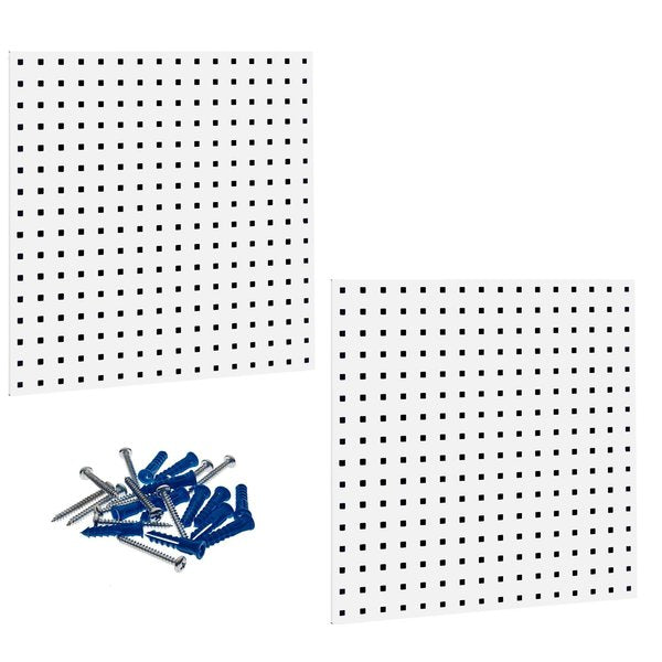 (2) 24 In. W x 24 In. H White Epoxy 18-Gauge Steel Square Hole Pegboards Mounting Hardware