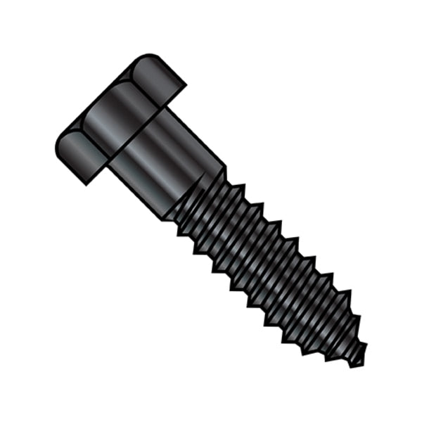 Lag Screw,  1/4 in,  1-1/4 in,  Steel,  Black Oxide Hex Hex Drive,  1000 PK