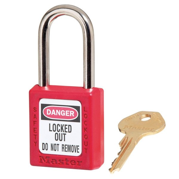 Lockout Padlock,  Keyed Different,  Thermoplastic,  1 1/2 in Shackle,  Customizable Labels,  Red