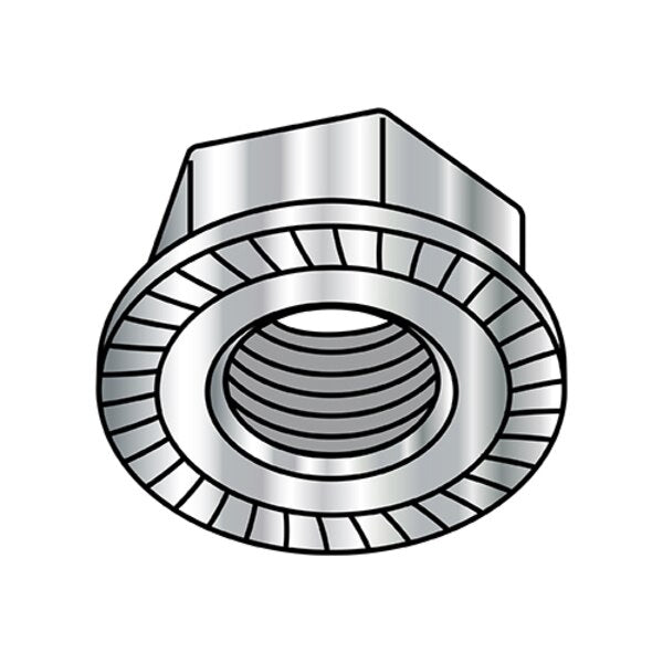 Flange Nut,  #10-32,  18-8 Stainless Steel,  Not Graded,  Plain,  0.375 in Hex Wd,  0.13 in Hex Ht