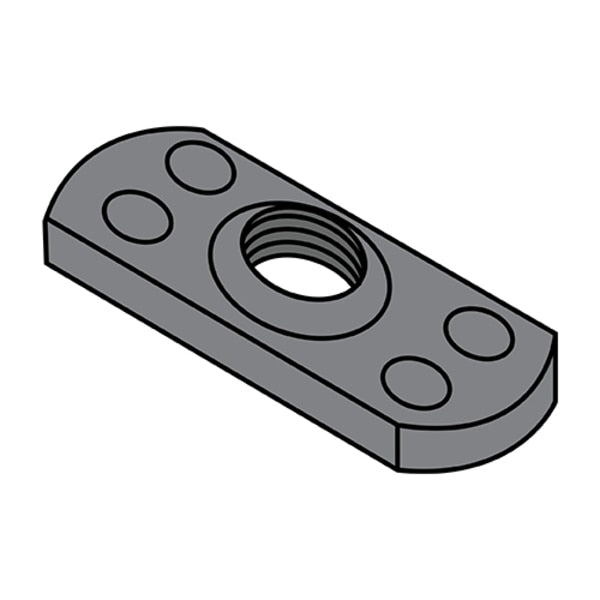 Tab Weld Nut,  1/4"-20,  Steel,  0.52 in Wd,  0.827 in Lg,  0.098 in Ht,  1000 PK